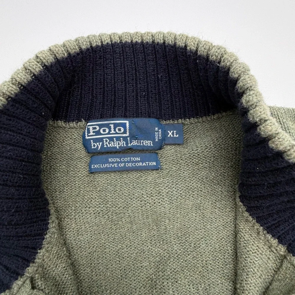 Polo Ralph Lauren Mens‎ Quarter Zip Sweater Olive Green Cotton Size XL